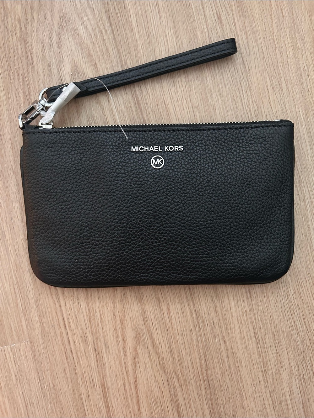 Michael Kors Black Pebbled Leather Wristlet Pouch with Silver Hardware